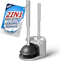 Vista 9 de FORASTO- Juego de desatascador y cepillo para inodoro 2 en 1, desatascador con mango alargado, herramientas de limpieza para baño, suministros