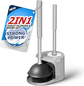 2 in 1 Toilet Plunger and Brush Set,Extended Handle Plunger,Toilet Bowl Brush Plunger Set,Bathroom Cleaning Tools ,Toilet Brush Plunger Combo,Cleaning Brush,Dark Grey