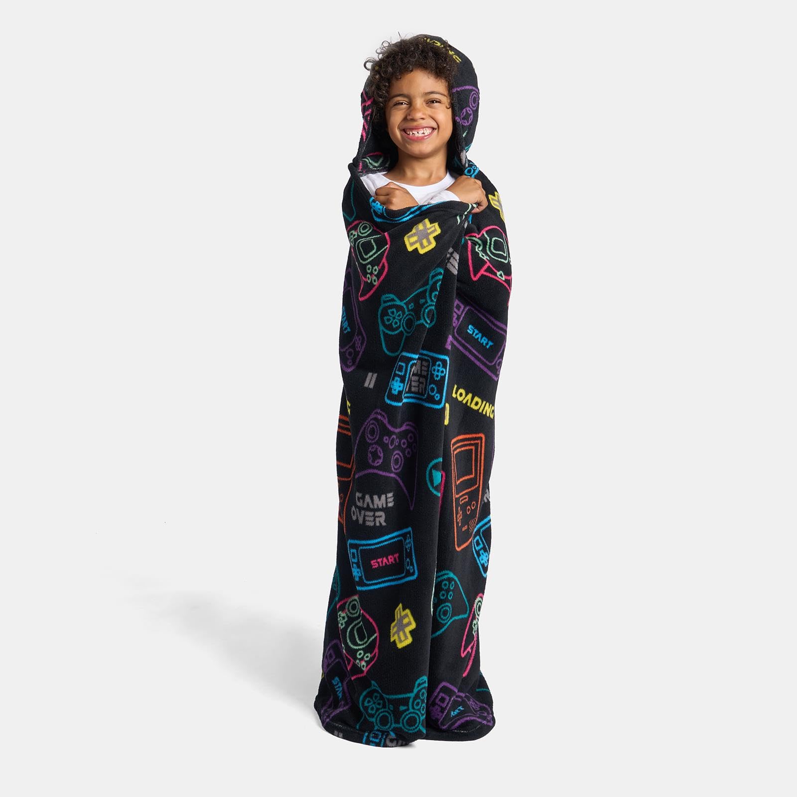 Ohs Boys Gaming - Black Gaming Wearable Blanket With Sleeves, Soft Cosy Fleece Blanket Kids Hooded Wearable Blankets For Girls Winter Snuggle Blankets For Gaming Relaxing Tv, Black - 100 X 125Cm