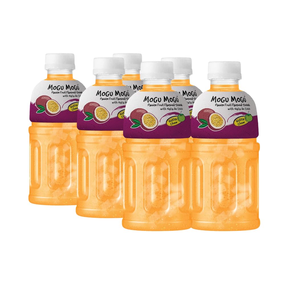 Mogu Mogu Passion Fruit Nata De Coco Juice, 10.82 Fl Oz (6 Bottles)