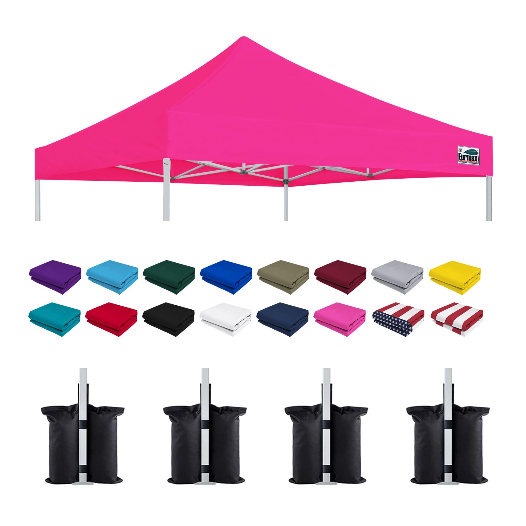 Eurmax USA 10x10 Pop Up Canopy Replacement Top,Universal Instant Canopy Cover ONLY,Heavy Duty UPF 50+ UV Protection,Water &amp; Wind Resistant Tarp,30+ Colors Available,Bonus 4 Sand Bags (Pink)