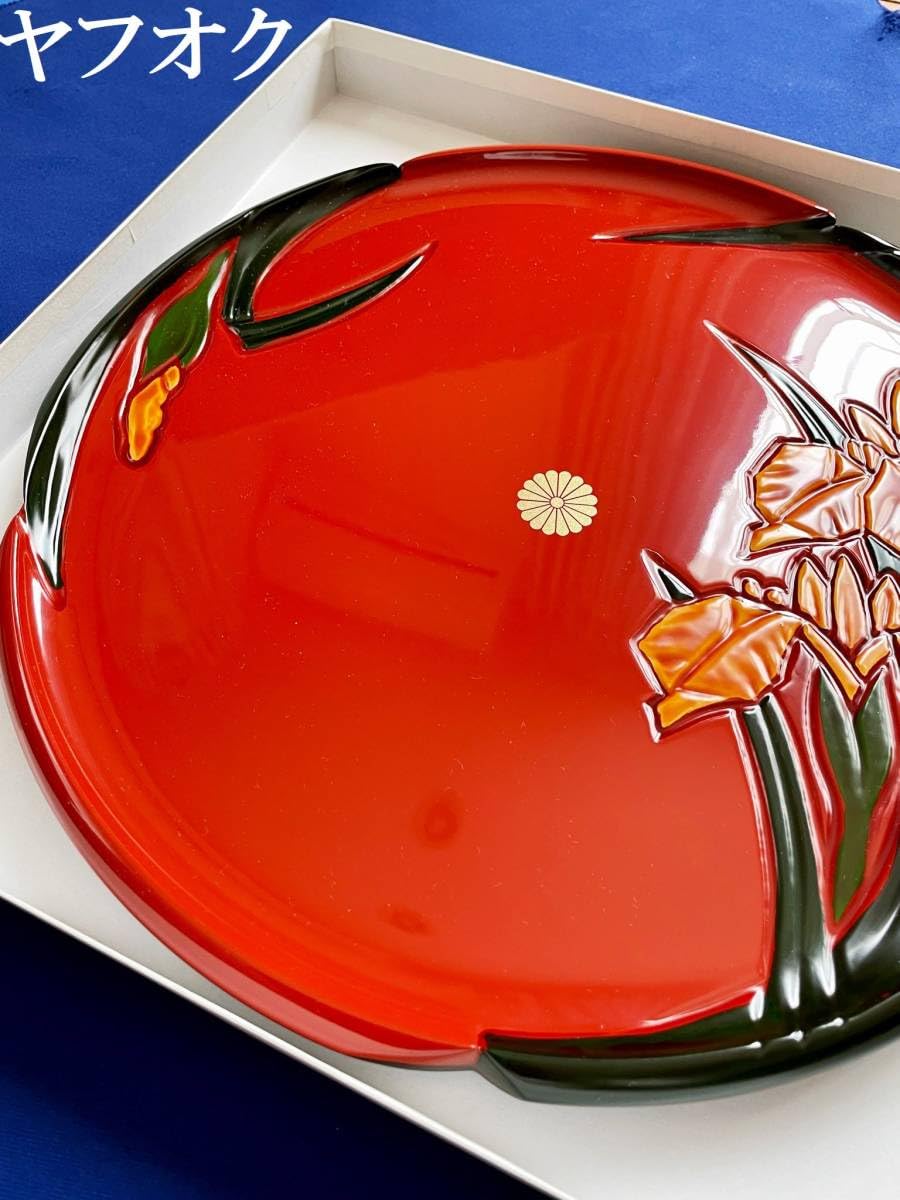 Amazon | 菊の御紋 高岡漆器 彫刻塗 お盆 丸盆 彫盆 天然木 カシュー
