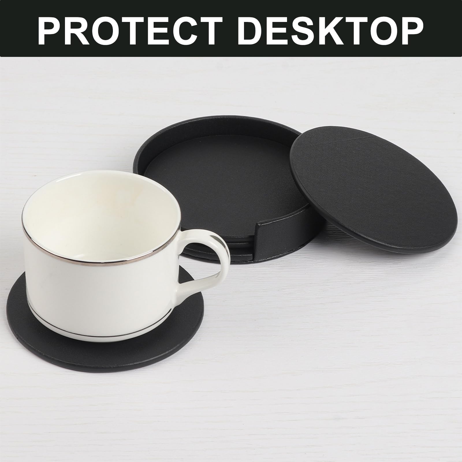 Set of 4 PU Leather Coaster, 4 Inch Round Drink Coasters with Holder - Image 4