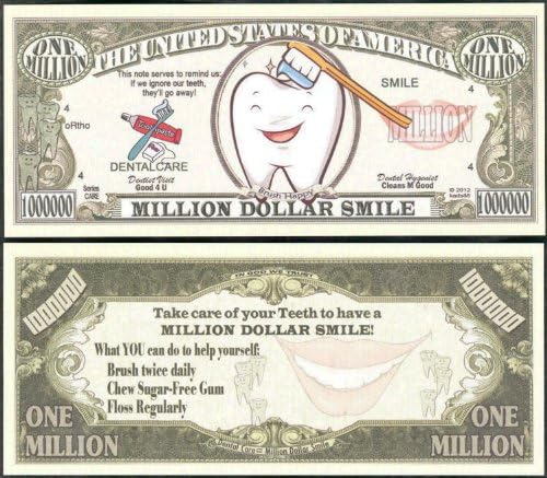 Dental Care Million Dollar Smile Novelty Bill - Lot of 2 Bills