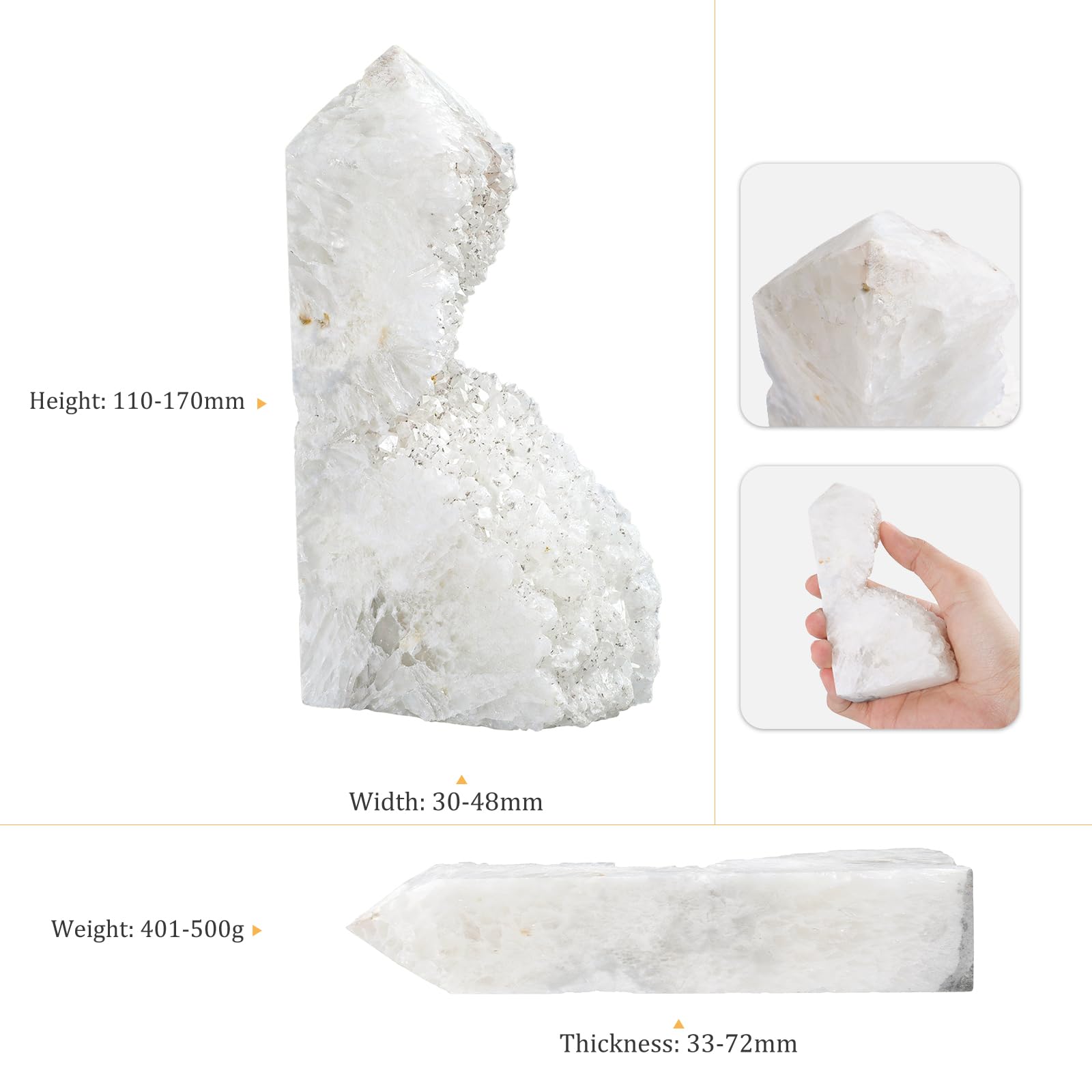 KYEYGWO Natürlicher Bergkristall Druse Rohsteine Unregelmäßiger Quarzkristall Cluster Specimen Reiki Heilstein Meditation Home Decor, 401g-500g