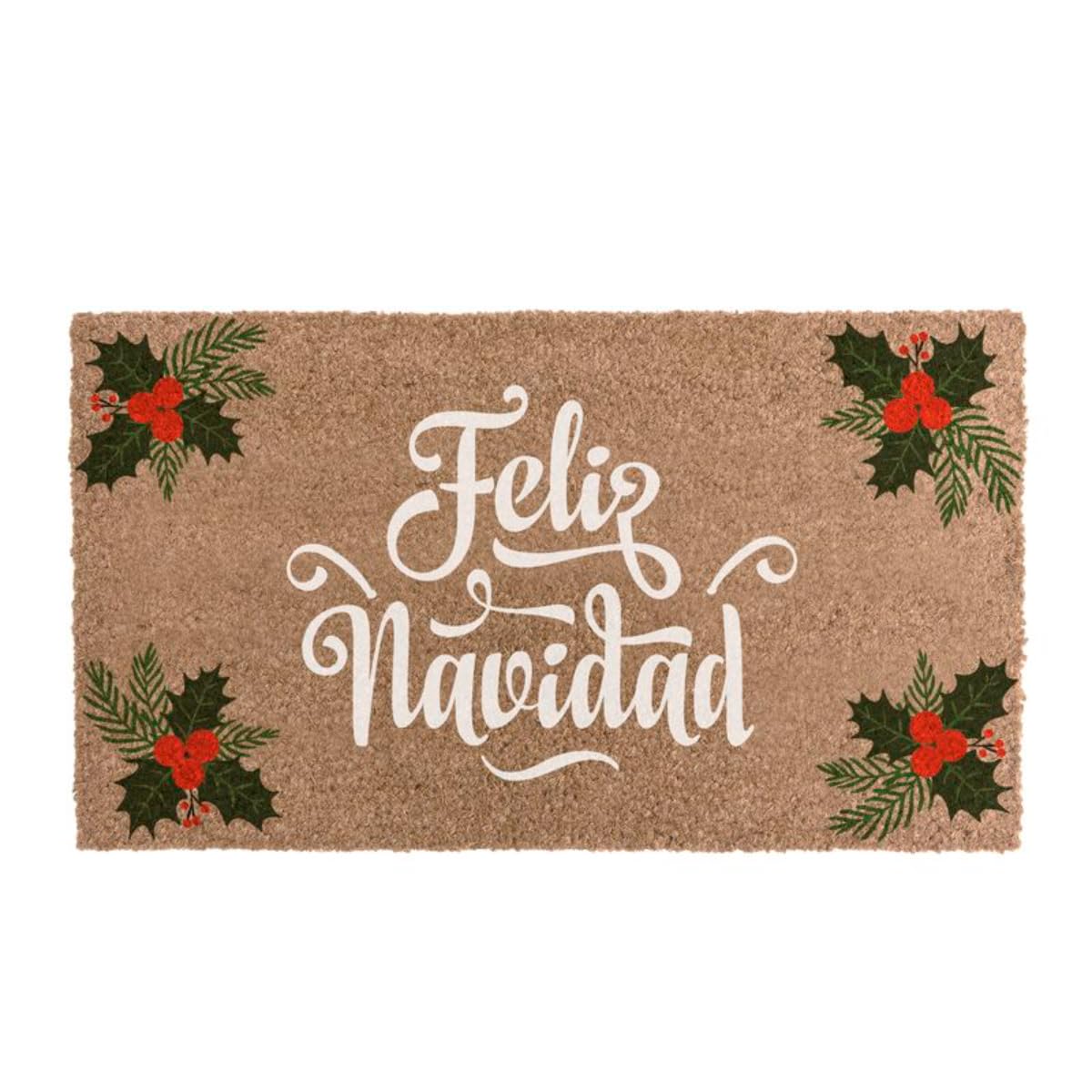 ROCKING GIFTS Felpudo Antideslizante Entrada Puerta de Casa Fibra de Coco Feliz Navidad 70x40 cm