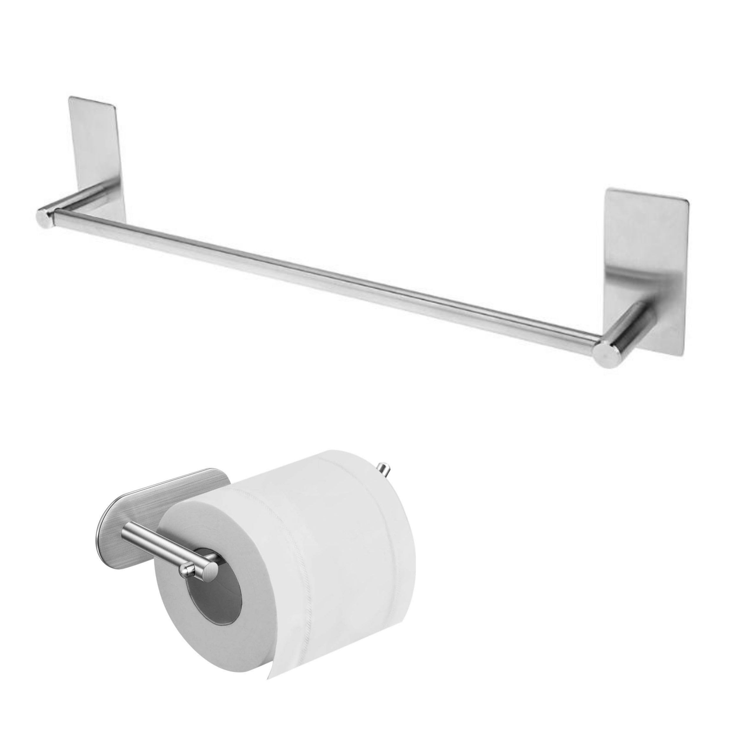 DELTAHOME Paslanmaz Çelik 50cm Havluluk ve Tuvalet Kağıtlığı Set HAMBURG - Kendinden Yapışkanlı