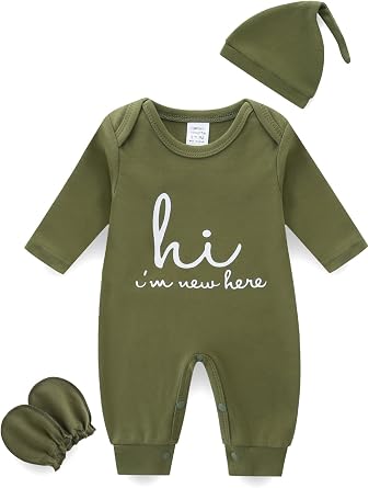 Babymine Gender Neutral Baby Clothes Cotton Newborn Outfit for Boys and Girls Baby Going Home Outfit with Hat and Mitten