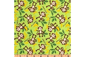 64' Wide Babyville Boutique PUL Monkeys Green/Brown Fabric - Waterproof, Breathable, Washable...