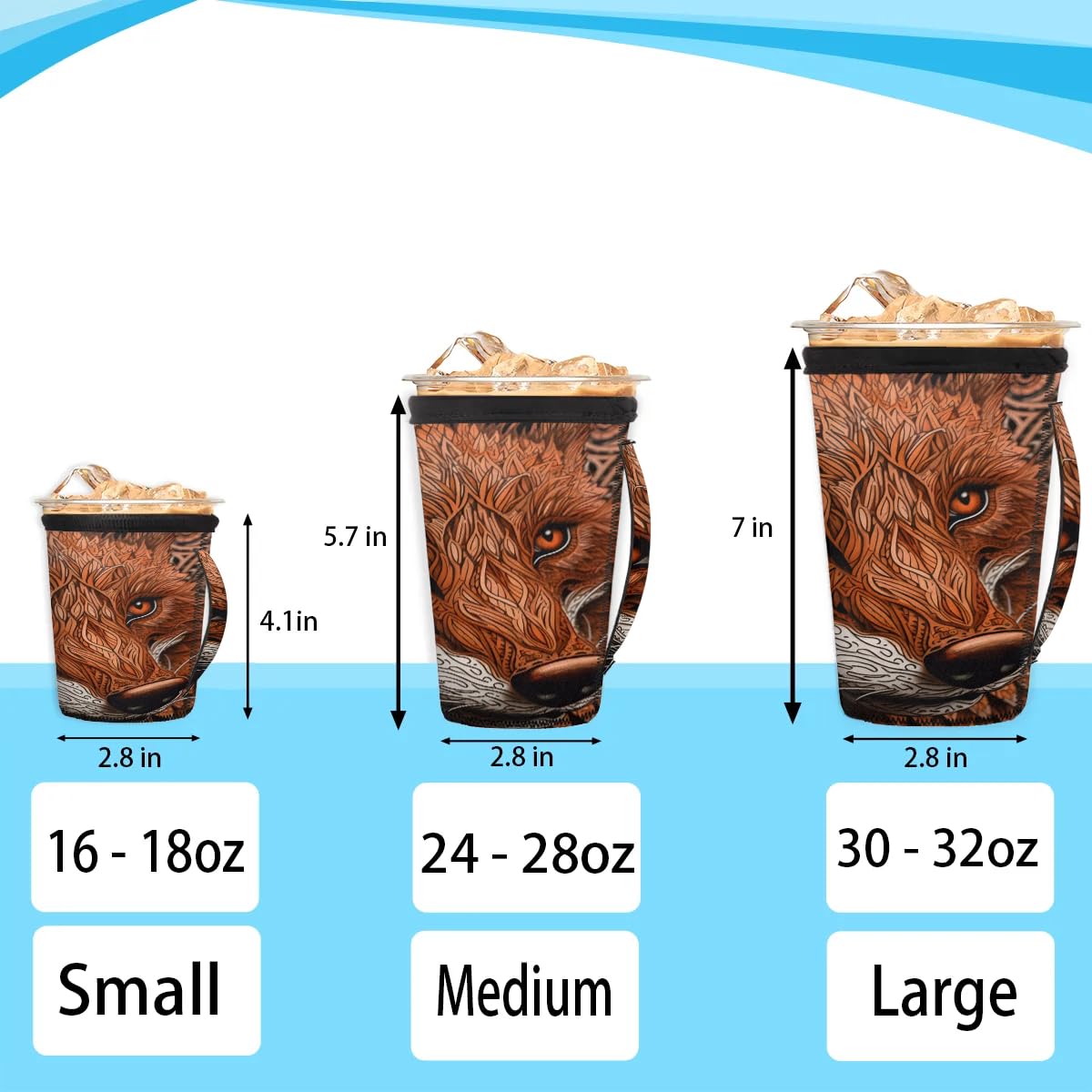 Patterns Foxes M Reusable Iced Insulator Coffee Sleeves Neoprene Insulated Sleeves With Handle Coffee Sleeves for Iced Coffee Cups Drinks
