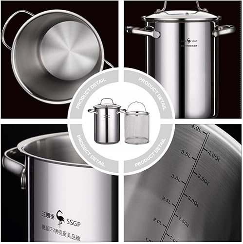 Miniatura 9 de Operitacx 1 juego de sartén de acero inoxidable estilo japonés sartén profunda con cesta para freír pescado camarones o Hushpuppies