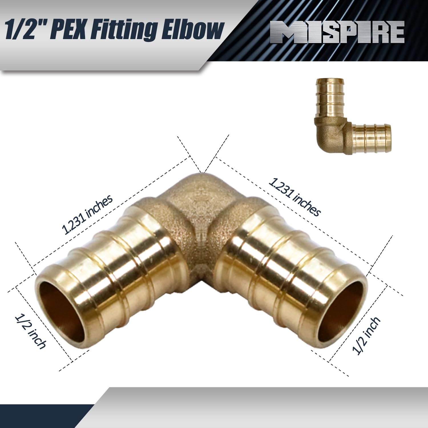 PEX Fittings - Paquete de 40 accesorios de 1/2 pulgada, 20 acopladores rectos, 10 codos de 90 grados y 10 piezas de crimpado en T, combo de accesorios de crimpado de latón PEX, latón sin plomo para