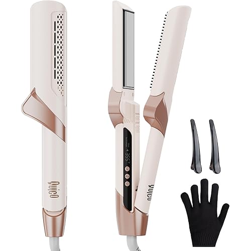 Upgraded Hair Air Straightener, Quico Dual Voltage High-Speed Airflow 2 in 1 Straightener and Curler Travel Airstraight, 5 Temps Ionic Care Flat Iron Hair Straightener, 100-240V, No Heat Damage, Pink