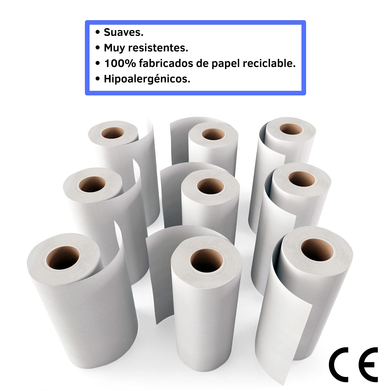 Rollo papel camilla reciclado, precortado y suave para centros de masaje, sanidad, estética o fisioterapia (6 unidades)