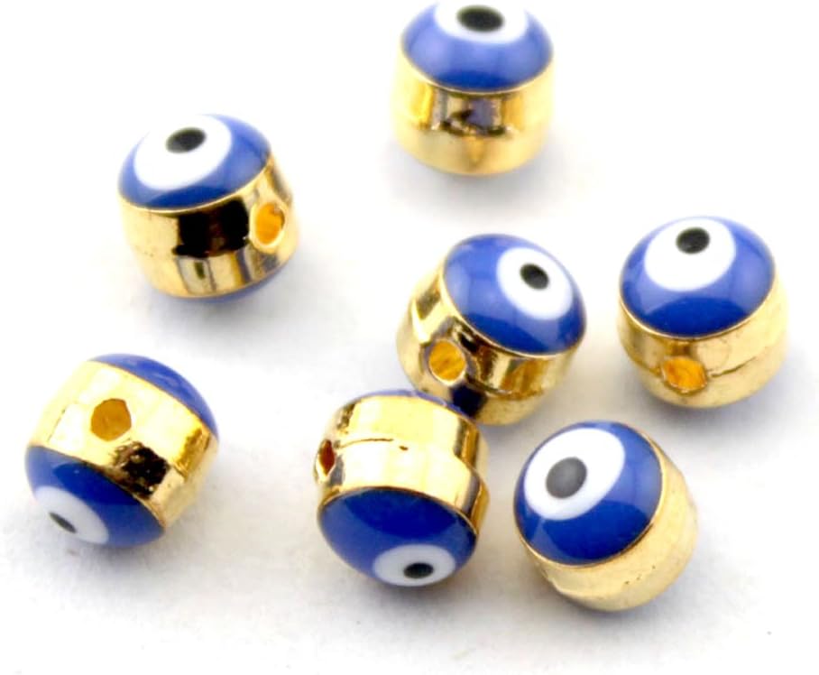 Evil Eye Beads for Jewelry Making Earring Bracelet Necklace (6mm, Gold Blue)