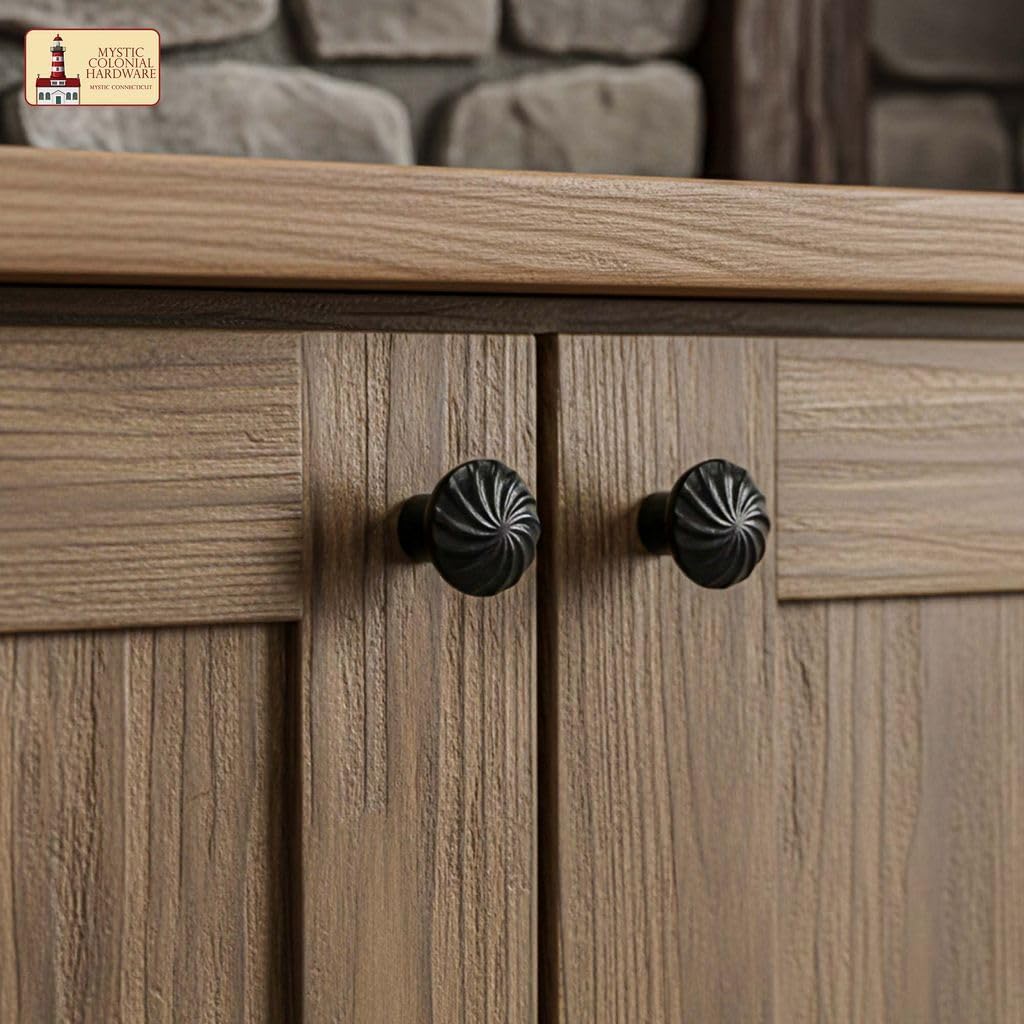 Mystic Colonial Cast Iron Cabinet Knobs – Pack of 4 Antique Handforged Drawer Pulls for Dressers, Closets & Kitchen Cabinets – Vintage Black Iron Knobs, 4 cm Each