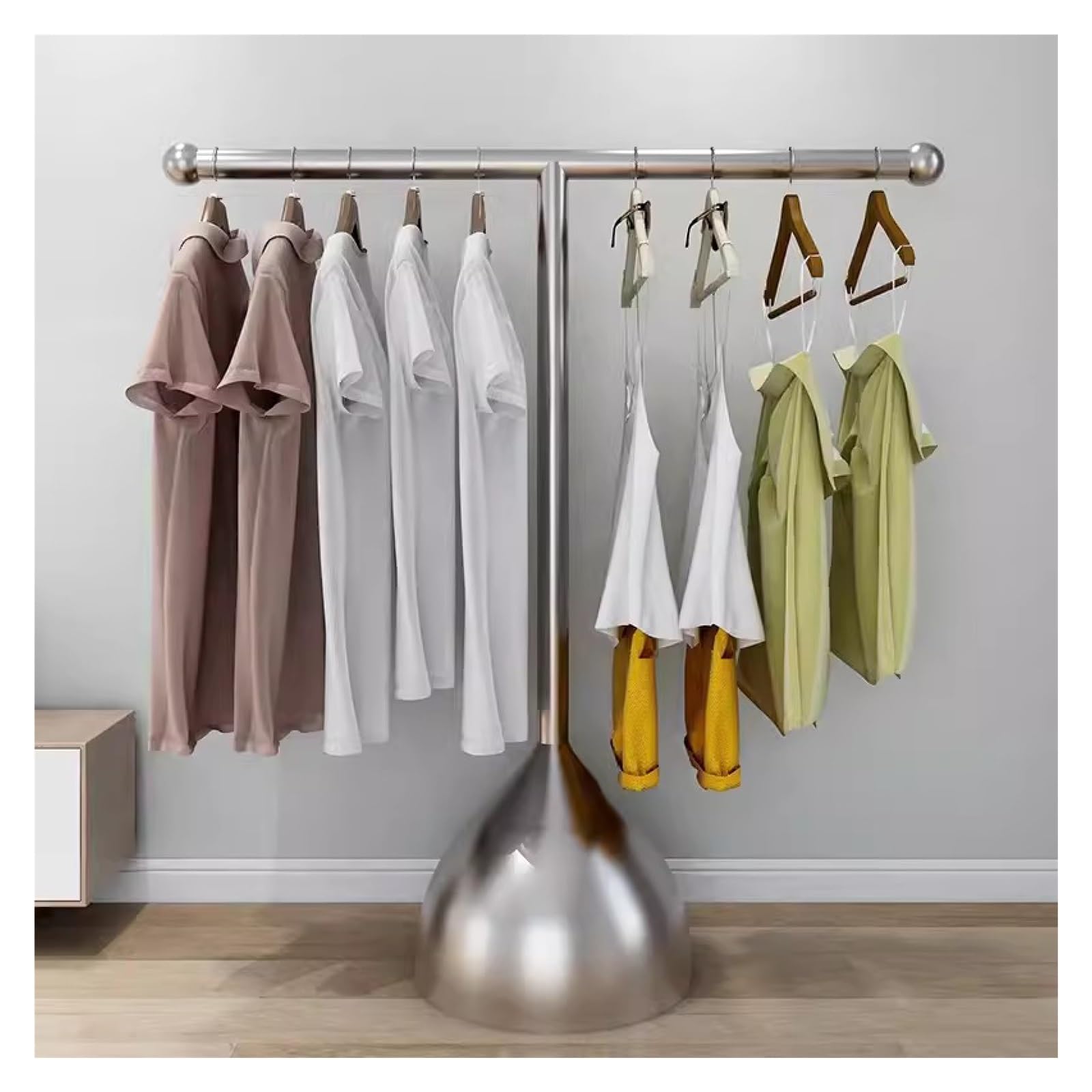 YNBSHGAA Gold T-Shaped Metal Clothing Rack, Freestanding Garment Display for Stores & Bedrooms, 100x100x100 cm, Stylish & Durable, Perfect for nizing Clothes & Accessories,Silver-120x150cm