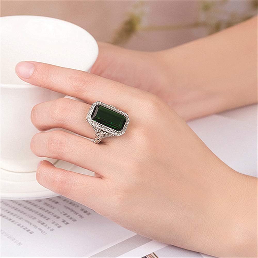 DTECGOUG 925 Sterling Silver Shiny Emerald Square Cut Green Simulated Emerald Vintage Silver Women's Ring Handmade Ring Single Stone Engagement Ring - Image 5