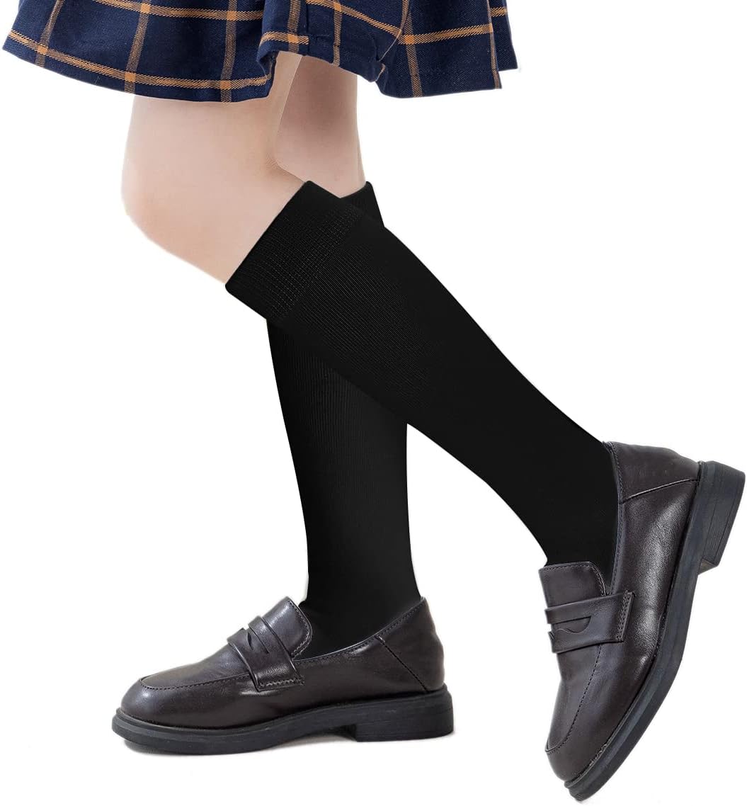 Marchare Girl’s Knee High Socks — Kids/Boys’ School Uniform Seamless Cotton Socks Stockings (Black, 3-Pack)