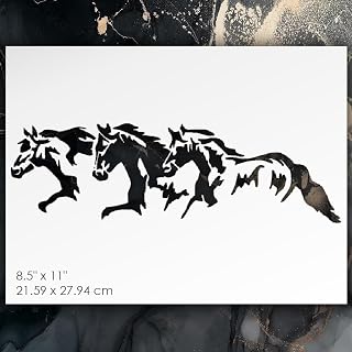 Three Horses Running Stencil, 8.5 x 11 Inch Reusable Template for Painting Home Decor Crafts and DIY Projects