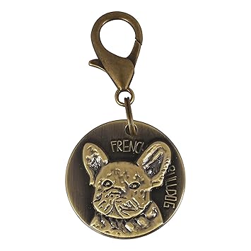 RvPaws Imported Brass Round Shape Dog Print Collar Tag Cum Collar Charm for Dog & Puppy, Antique -Golden, Large
