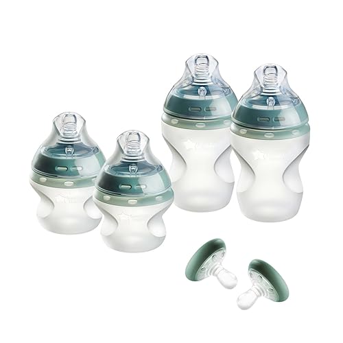Tommee Tippee Natural Start - Juego de botella y chupete de silicona, 5 onzas y 9 onzas, 0+ meses, pezón de flujo lento para un cierre natural,