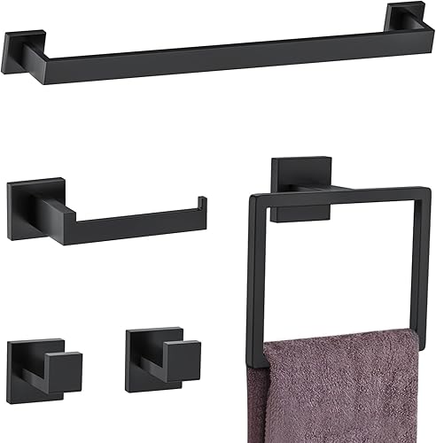 Miniatura 13 de Juego de 10 piezas de accesorios de ferretería de baño negro mate, juego de barras de toalla negras, juego de portatollas de acero inoxidable 10