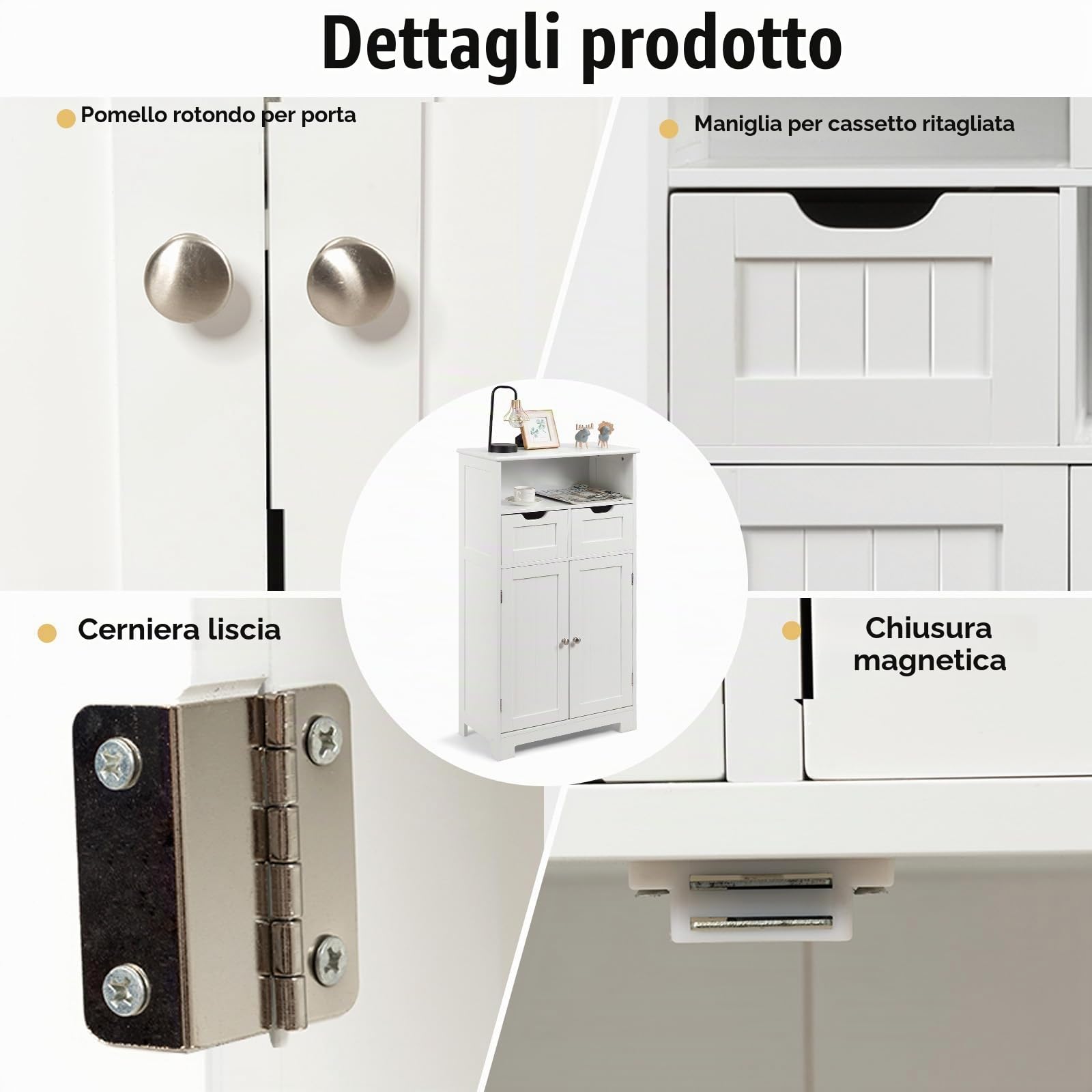 KOMFOTTEU Mobile da Bagno con 2 Cassetti e 2 Armadi a Porta, 60 x 30 x 109 cm, Armadietto da Terra Autoportante in MDF, Armadio d’Archivio per Soggiorno, WC, Camera da Letto, Cucina (Bianco)