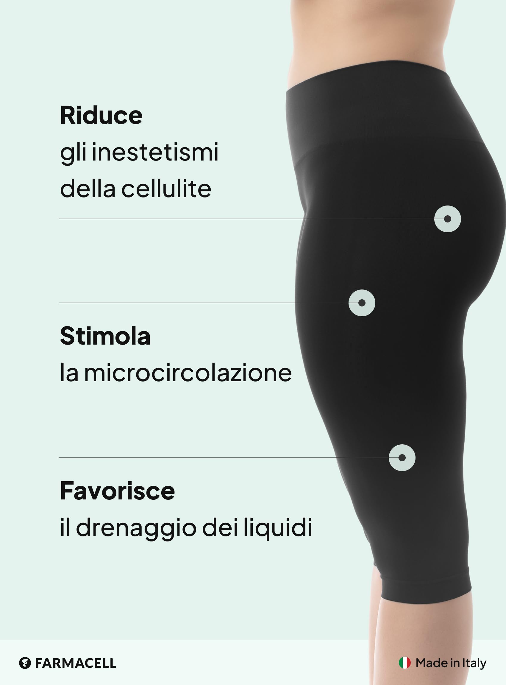 FarmaCell Leggings Anticellulite Donna 3/4, Leggings Capri Modellanti con Effetto Fir, Made in Italy, 604Y