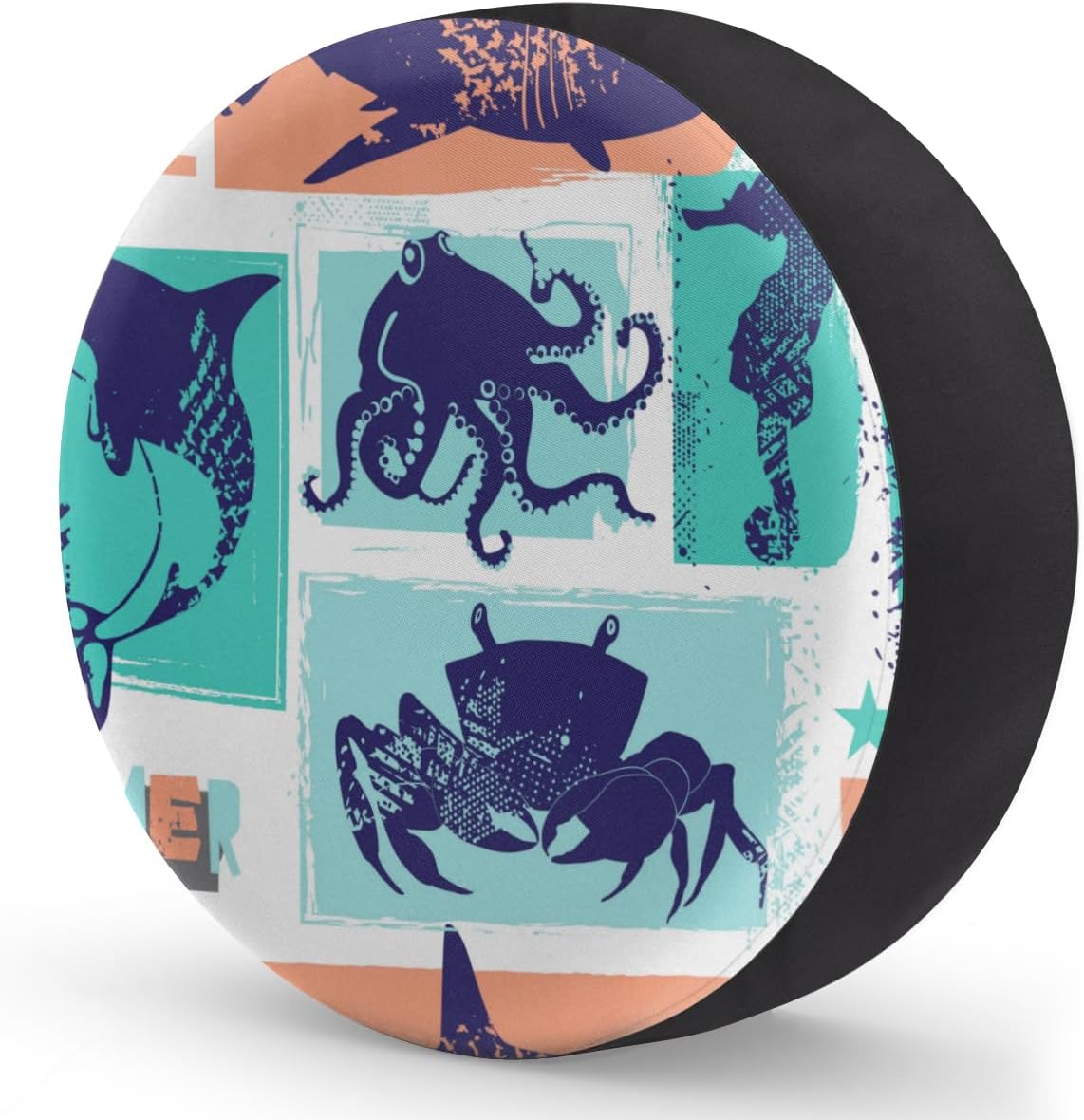 Cartoon Marine Animals Tire Covers Portable Spare Tire Cover Soft Durable Waterproof Dustproof Set of 4 Bags 15 Inches for Car Truck SUV Trailer Camper