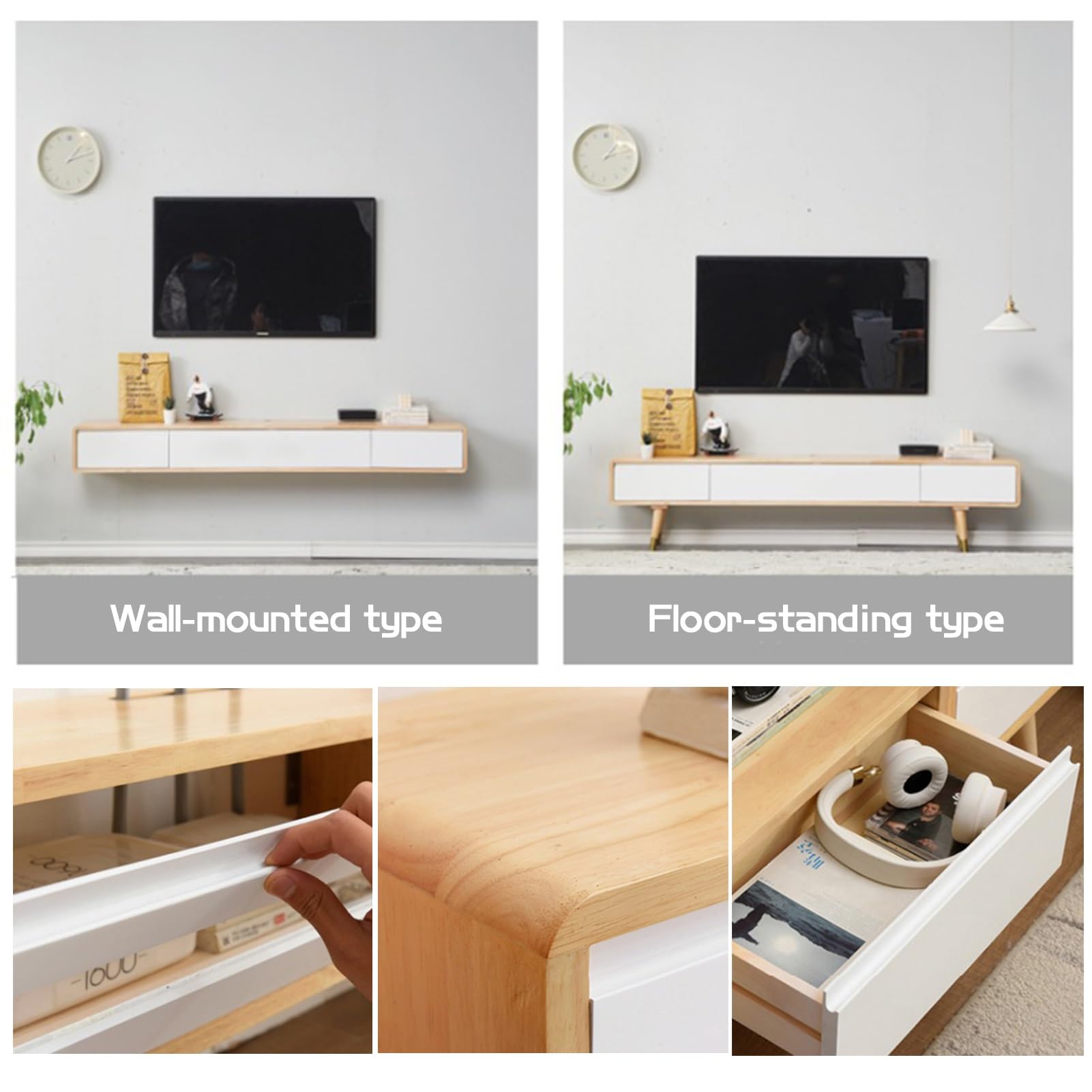 Schwebender TV-Ständer aus Massivholz mit großen Türen, moderner Wandmontage, TV-Schrank, Regale für Unterhaltung, Media-Center, großer Stauraum, TV-Bank (120 cm)