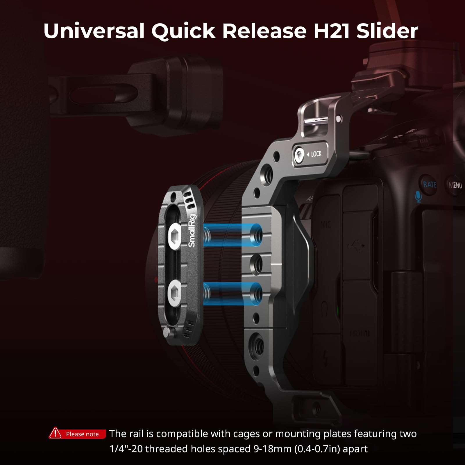 SMALLRIG HawkLock H21 QR - Maniglia laterale laterale con guida Nato, per mancini o destrorsi, regolabile in altezza, 36 mm/1,4 pollici, impugnatura ergonomica con slitta flash, fori filettati 1/4"-20