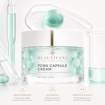PDRN Capsule Cream with Hyaluronic Acid and Multiple Peptides, Anti-Aging Face Moisturizer for Firming and Wrinkle Reduction, Korean Skin Care, 1.76 oz