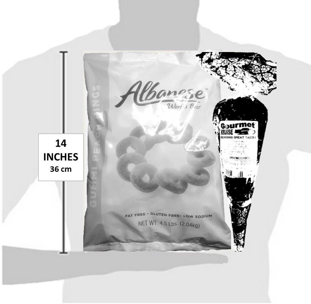 Gummi Gummy Peach Rings Albanese - Bulk Candy 4.5Lb Bag With Worms Sour Neon Gourmet Kruise Signature Gift Bag 10 OZ (NET WT 82 OZ) 2 Item Bundle