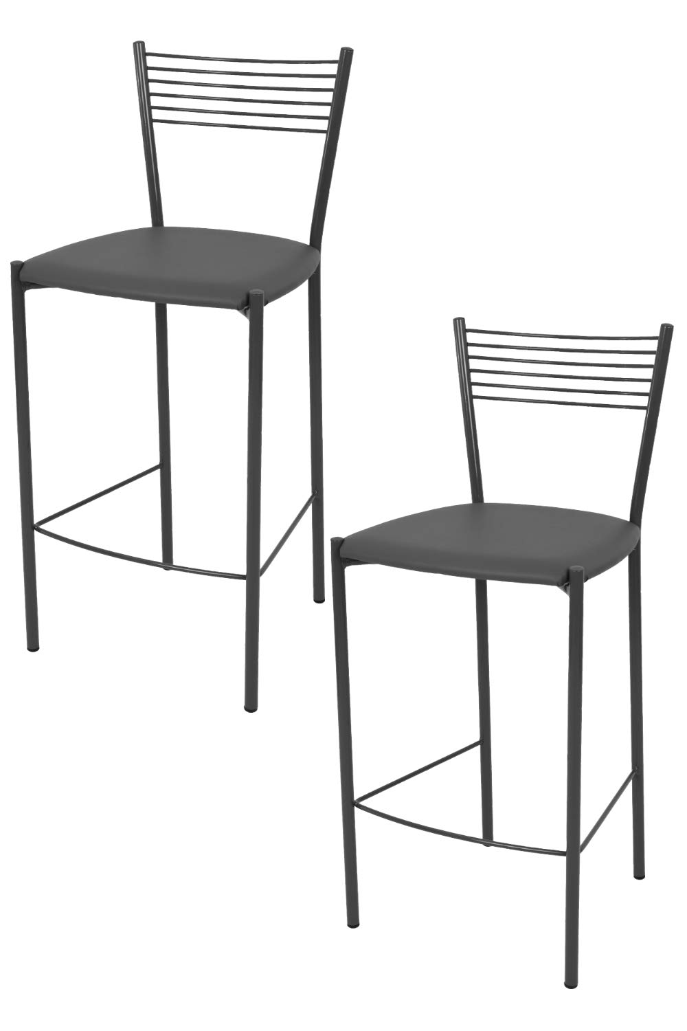t m c s Tommychairs - Set 2 taburetes Elegance para Cocina y Bar, con Estructura en Acero Pintado Gris Oscuro y Asiento tapizado en Polipiel Color Gris Oscuro