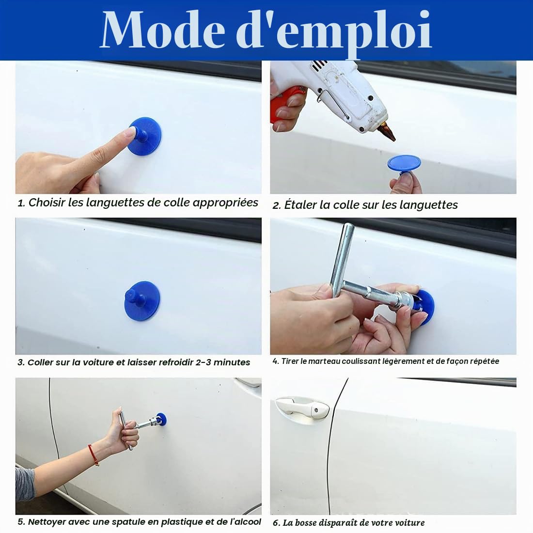 Ventouse Carrosserie, Kit De Réparation De Bosses Pour Voiture, Kit Débosselage Sans Peinture, Kit De Debosselage Carrosserie Sans Peinture Avec 18 Ventouses Bleu Et Marteau De Barre En T