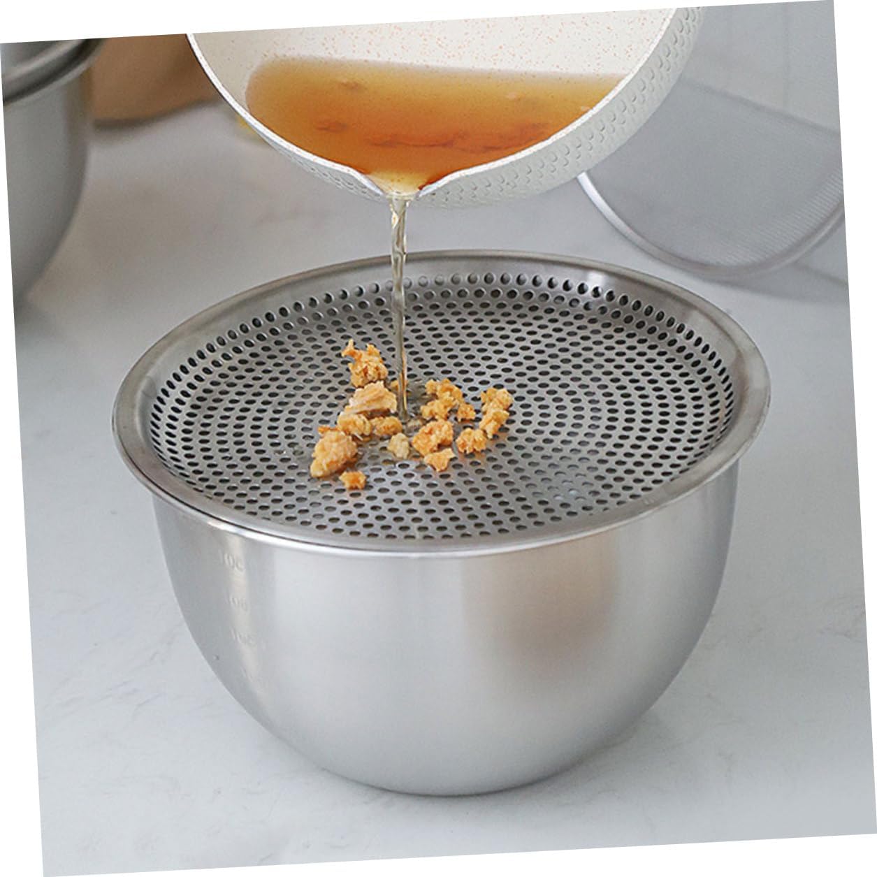 BESPORTBLE Multipurpose Stainless Steel Rice Strainer Basin with Mixing Bowl and Colander Household Washing Basin for Fruits Vegetables and Salad with Space-saving Stackable Design Easy-clean