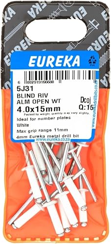 Eureka Open Rivet Aluminium White 15-Piece Set, 4.0 mm x 15 mm Size