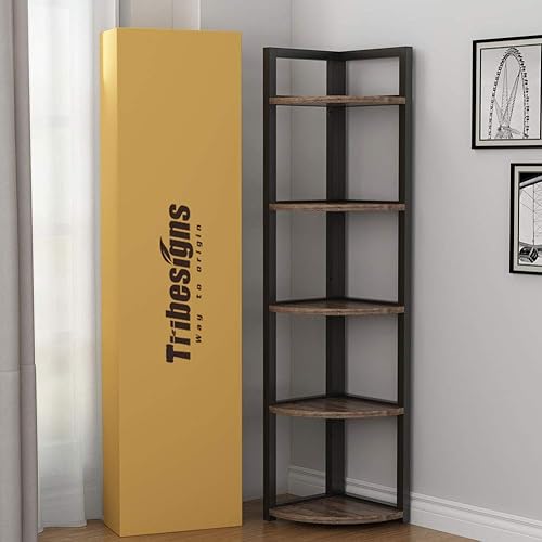 Vista 49 de Tribesigns Estantería esquinera de 6 niveles, estantería esquinera de 70.9 pulgadas de alto, estantería pequeña, estantería de esquina rústica