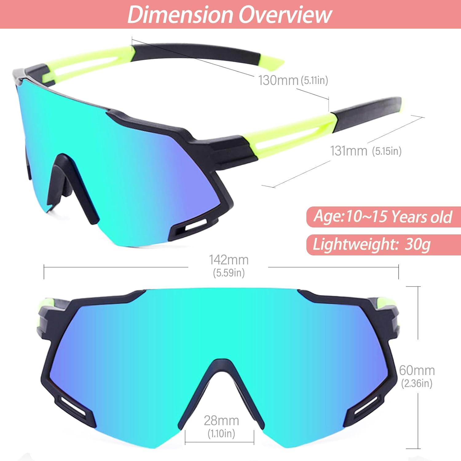Youth Viper Polarized Sunglasses for Kid Boys Girls Age 10-15 | 4 Interchangeable Lenses | UV400 Glasses for Cycling Baseball