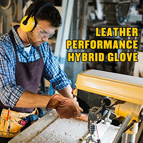 Aigevture Men's Cowhide Leather Work Gloves, Flexible Breathable Spandex, Thorn Proof Gardening Gloves, Abrasion Resistant, Durable #TOP2