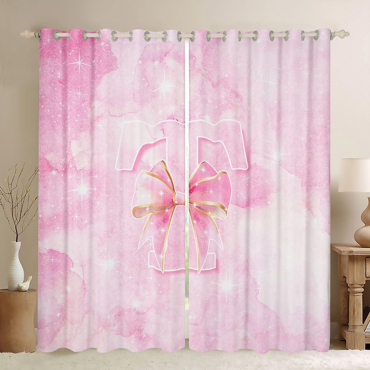 Feelyou Cute Pink Bow Blackout Curtains Bow Knot Darkening Drapes for Bedroom Living Room Decor Kawaii Thermal Insulated Shades Princess Bowknot Window Treatments, 2 Panels 38 x 54 Inch