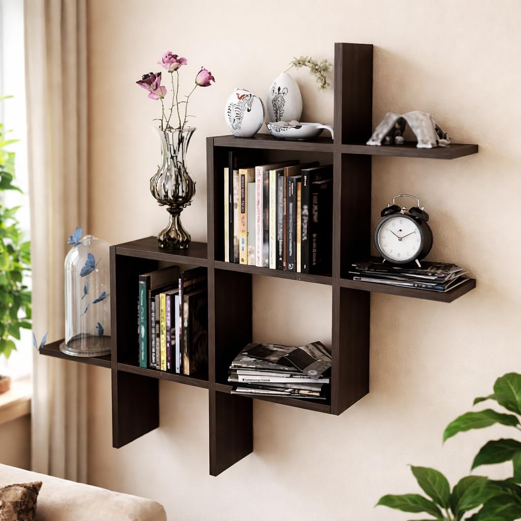 ZYNLUX STORE Wall Shelves for Living Room Stylish Wooden,Wall Mounted Book Shelf,Wall Shelf for Photos, Decorations, in Li...