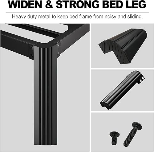 Miniatura 6 de Base de cama Queen con cabecero, marco de cama tamaño Queen de 14 pulgadas de alto, camas de metal con estación de carga y almacenamiento, marcos de