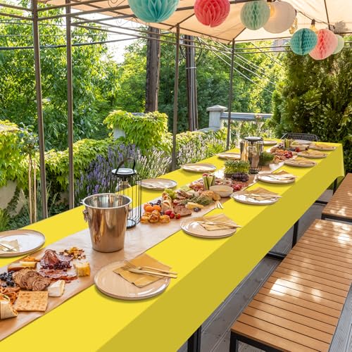 Image of 16Pack Yellow Plastic Tablecloth for Rectangle Tables, Premium Decorative Yellow Disposable Table Cloths for Parties, Rectangle Party Table Cover for Birthday Wedding Baby Shower Festivals, 54x108Inch