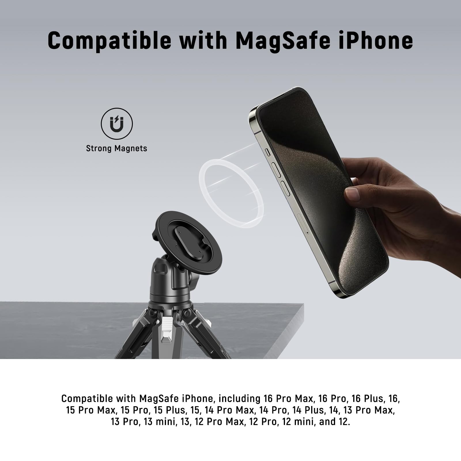 NEEWER Soporte magnético para trípode para teléfono con Adaptador de cámara de acción, Zapata fría con Pin antiapagado, Rosca de 1/4 Pulgadas Compatible con MagSafe iPhone 16 15 14 13 12 Series dji
