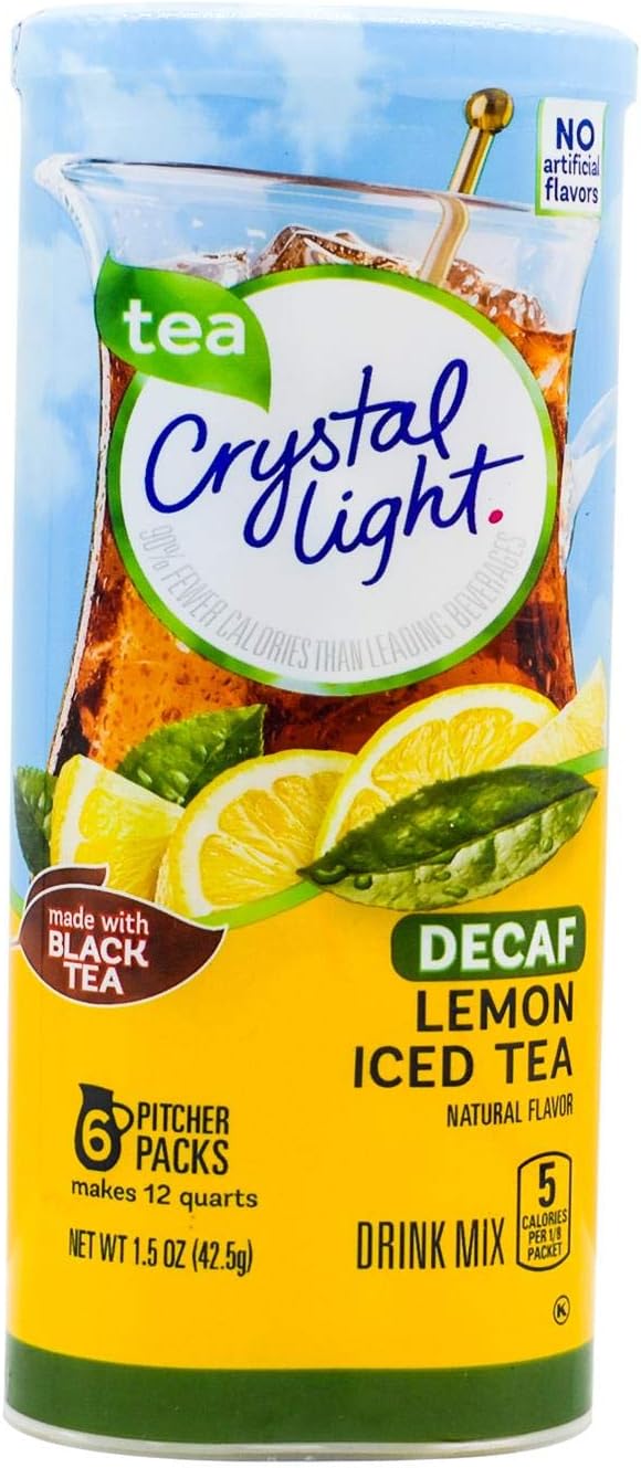 Crystal Light Sugar-Free Decaffeinated Lemon Iced Tea Naturally Flavored Powdered Drink Mix 6 Count Pitcher Packets