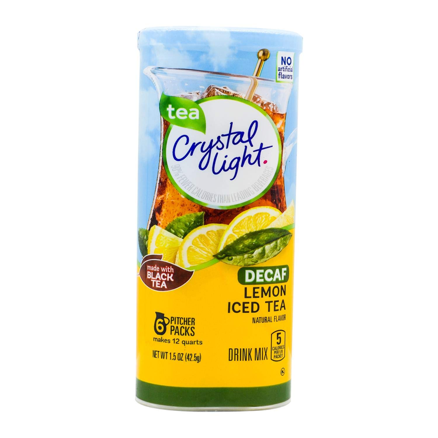 Crystal Light Sugar-Free Decaffeinated Lemon Iced Tea Naturally Flavored Powdered Drink Mix 6 Count Pitcher Packets