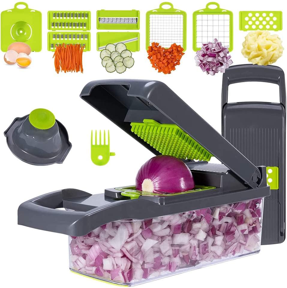 DLORKAN14 in 1 Vegetable Chopper, Chopper Vegetable Cutter, Multifunctional Food Chopper, With 8 Blade Kitchen Slicer, Dicer, Chopper, Veggie Chopper With Container, Onion Chopper Dicer