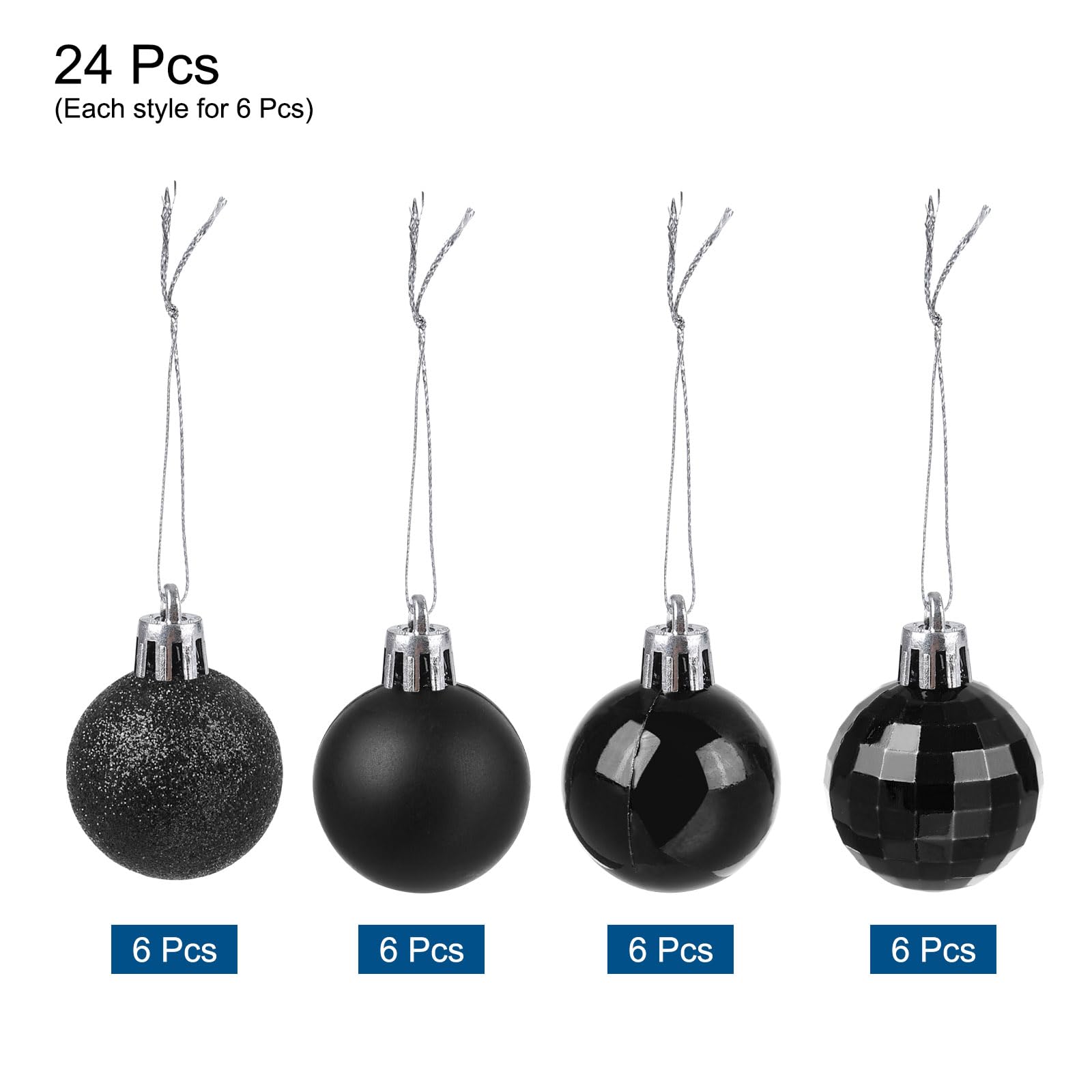 uxcell 24Pcs Black 1.57 Inch Christmas Balls Ornaments Shatterproof Ornaments Hanging Baubles for Xmas Trees Wedding, Party Decorations - Image 3